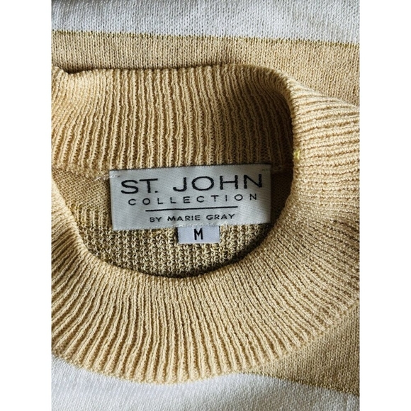 ST JOHN Collection Women Crew Neck Nautical Sweater Skirt Set Beige Stripe Knit - Picture 7 of 9